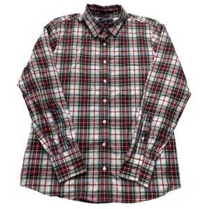 Lands End No Iron Supima Womens 10 Plaid Cotton Button Down Long Sleeve Shirt